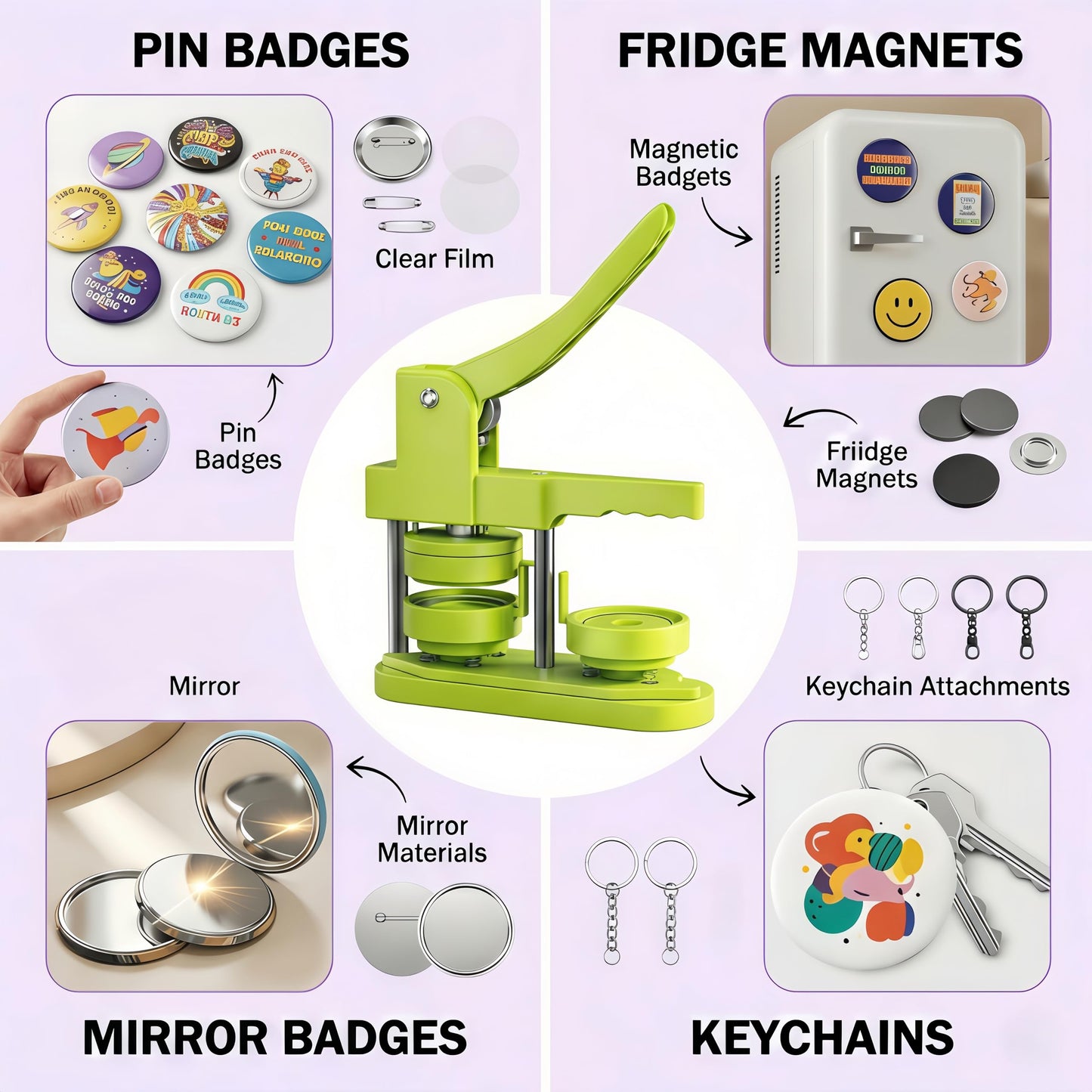Freeingbag 58mm Button Maker Machine Kit, Installation-Free Button Pin Maker & Pin Maker Machine with 100 Sets Supplies, Circle Cutter & Bonus DIY Accessories for Badges, Crafts & School Projects