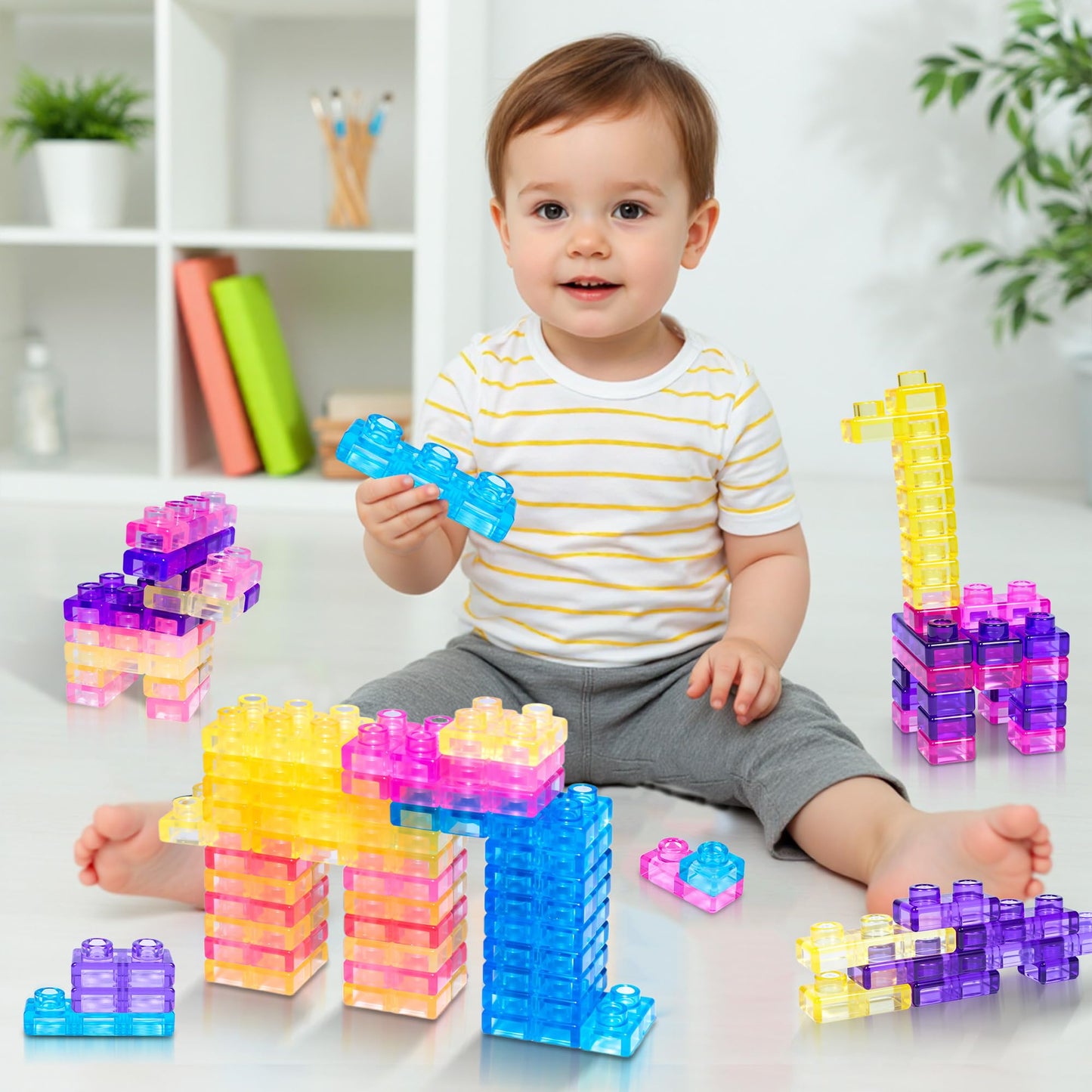 JOY SPOT! 40 PCS Sensory Soft Building Blocks for Toddlers, Kids Montessori Squishy Stacking Toy Set,Squeezable & Stretchable Early Learning Construction Playset,Puzzle Blocks for Creative Play