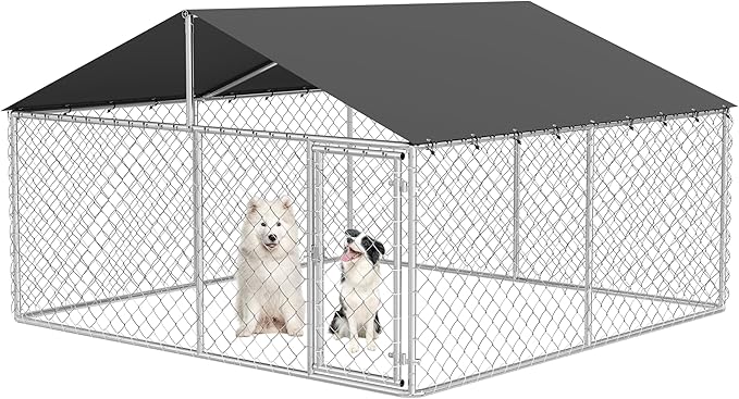Petony 236"x 118" Outdoor Dog Enclosure Heavy Duty Dog Kennel House Mesh Dog Big Cage Pet Kennel Steel Fence with Secure Lock
