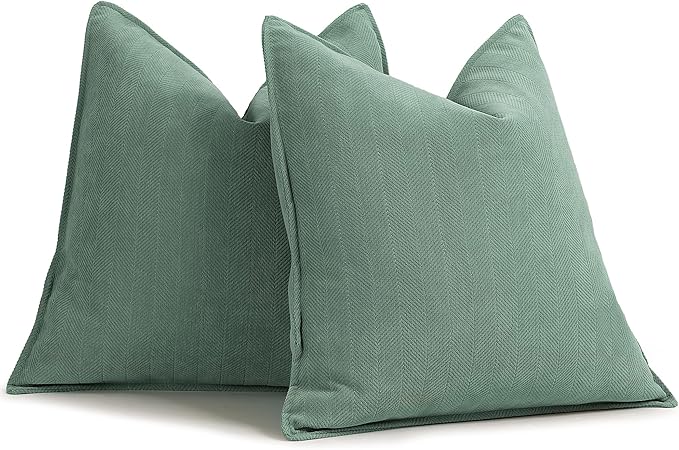 ZWJD Dusty Green Pillow Covers 16x16 Set of 2 Chenille Throw Pillow Covers with Elegant Design Soft and Luxurious Decorative Throw Pillows for Couch, Bed, and Home Decor