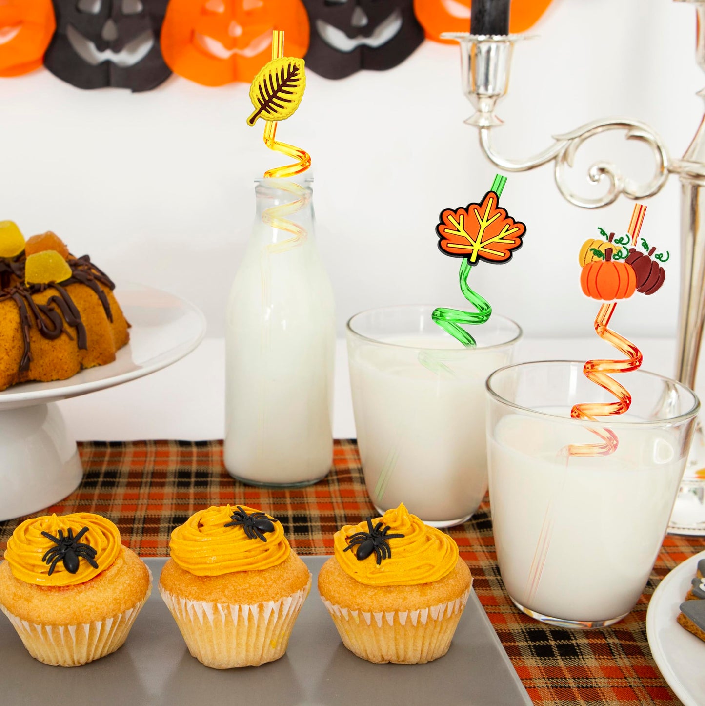 Thanksgiving Decorations for Party 24pcs Reusable Drinking Straws Thanksgiving Party Favors Turkey Straws for Fall Maple Leaf Autumn Party Supplies