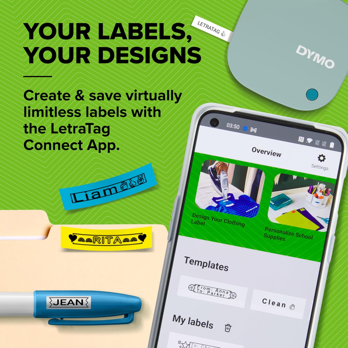 DYMO LetraTag 200B Bluetooth Label Maker, Compact Label Printer, Connects Through Bluetooth Wireless Technology to iOS and Android, Includes 1 White Paper Label Tape, Daydream Blue