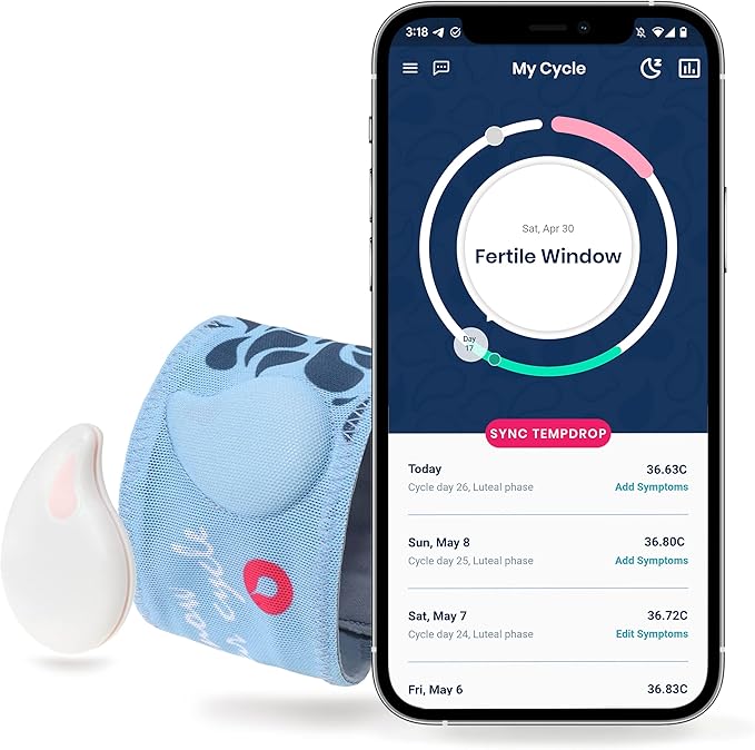 Tempdrop Fertility and Ovulation Tracker –Wearable Basal Body Temperature (BBT) Monitoring Sensor and Fertility Charting App Includes Comfortable Armband (L/XL - 12.5-18.5 Inches)
