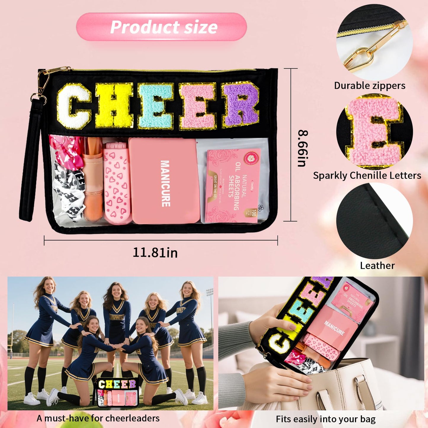 Bumaeu Cheerleading Essentials Kit Over 70 Pieces with Emergency Supplies and Waterproof Makeup Bag