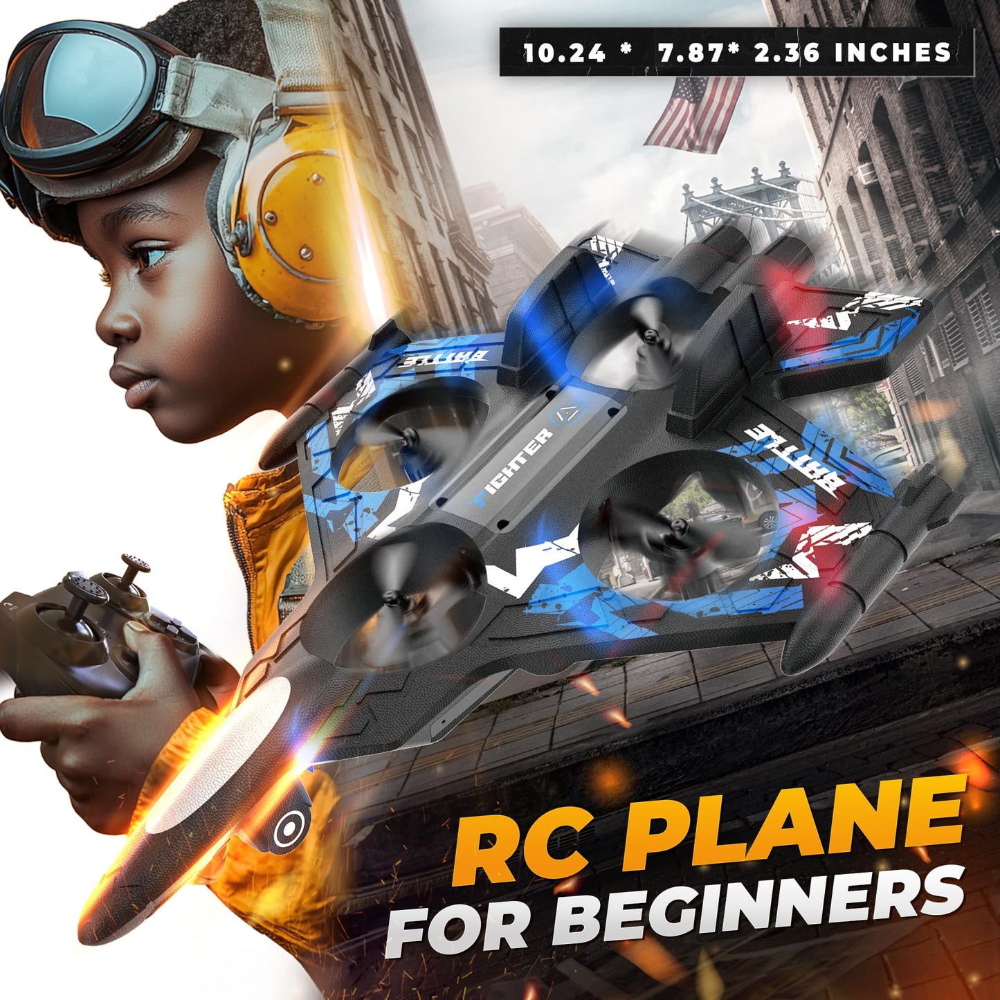 BEZGAR Drones for Kids | 2.4GHZ RC Plane | Remote Control Airplane, Mini Stunt Plane Helicopter, 360° Flip Fighter Jet Toy with Colorful LED Navigation Lights Blue, Toys for ages 8-13