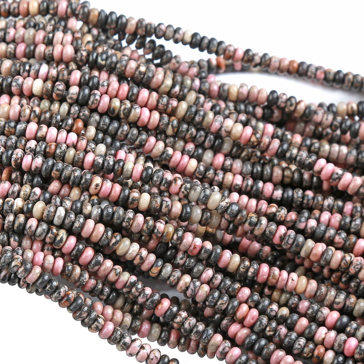 150PCS 2x4mm Natural Black Lace Rhodonite Rondelle Beads Abacus Disk Stone Beads Round Loose Spacer Gemstone Beads for DIY Bracelet Necklace Jewelry Making