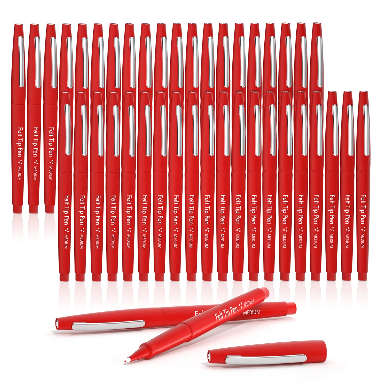 Lelix Felt Tip Pens, 40 Red Pack, 0.7mm Medium Point, Felt Tip Markers Pens for Journaling, Writing, Note Taking, Planner, Perfect for School Office and Art Supplies
