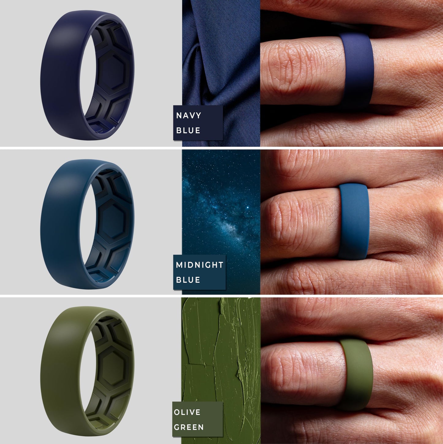 ThunderFit Men's Patterned Silicone Rings, 8mm Wide 2.2mm Thick Rubber Bands,Variety Multipack 1,4,7