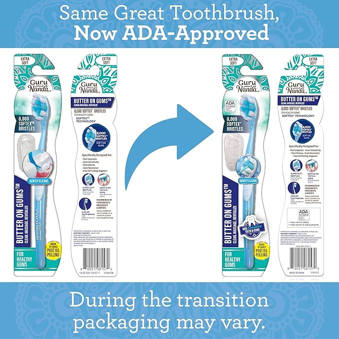 GuruNanda Butter On Gums Toothbrush, ADA Accepted, with 8000+ Ultra Soft Softex Bristles for Sensitive & Receding Gums, Perfect for Whiter Teeth, 1 Ct (Pack of 2)