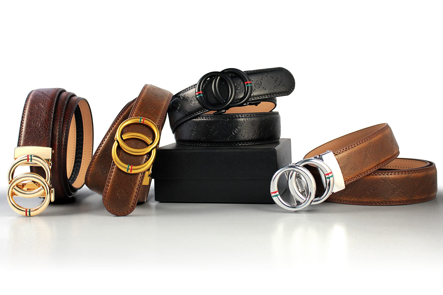 DOOPAI Ratchet Belts for Men, Designer Fashion Leather Belt with Sliding Long 28-36". Adjustable Trim to Fit with Gift Box