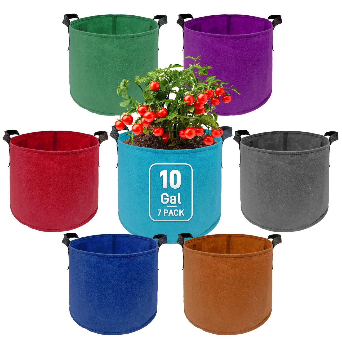 7 Pack 10 Gallon Plant Grow Bags - Mixed 7 Colors with Reinforced Handles & Aeration Design, Ideal for Tomato, Flowers & Fruits