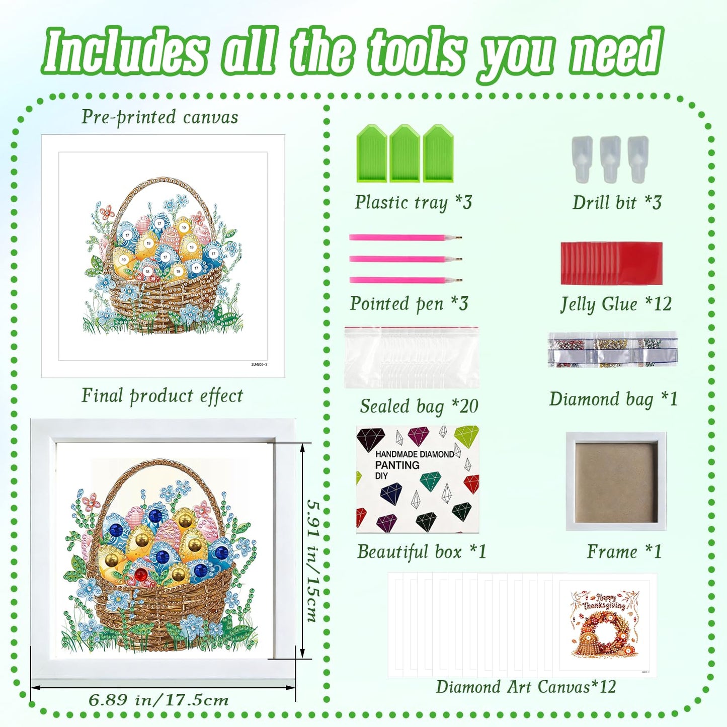 DOZEEZOP 12-Pack Interchangeable Diamond Art Kits for Adults Beginners Teens with Frame, Holiday & Seasonal 5D Diamond Paintings with Round Partial Drill, Home Decor DIY Craft Gift (7x7 Inch)