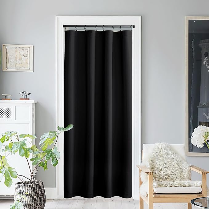 NICETOWN Blackout Window Door Shades, Room Darkening Curtains for French/Glass Door, Rod Pocket Functional Thermal Insulated Doorway Curtains, 54 x 80 Inches, Black, 1 PC