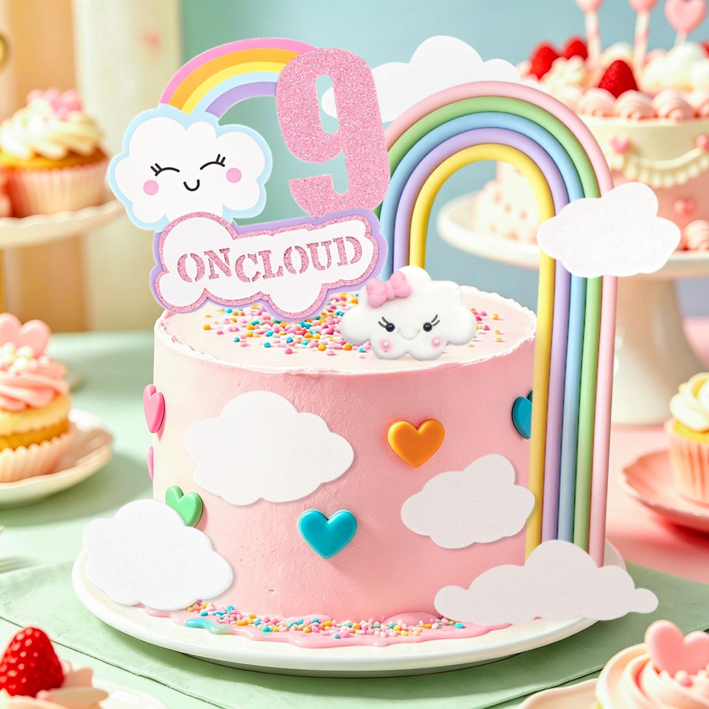 LaVenty On Cloud 9 Cake Decoration Topper 9th Birthday Cake Decoration 9th Bday Party Supplies Clouds
