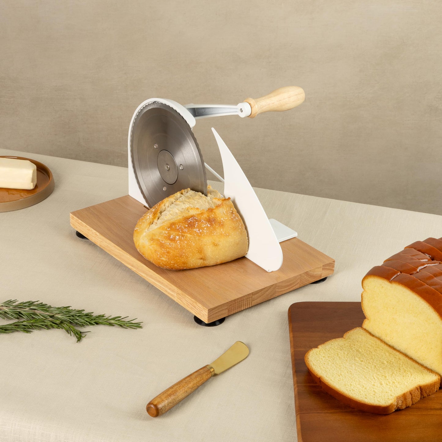 orlia Manual Bread Slicer for Homemade Bread – Adjustable Thickness, Even Slicing Hand-Crank Bread Cutter with Scale Guide, Serrated Blade & Secure Base