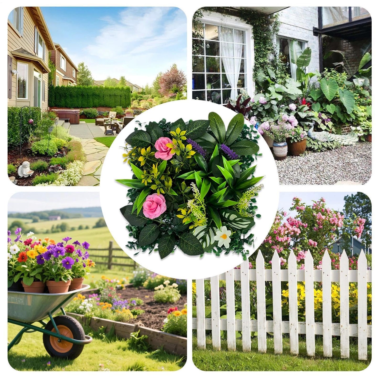 Plant Wall Panels - 4 Pieces Artificial Greenery Hedge Panels, 9.84x9.84 in Faux Plant Privacy Screen, Decorative Garden Wall Privacy Hedge Screen, Greenery Backdrop Tiles for Yard Wedding