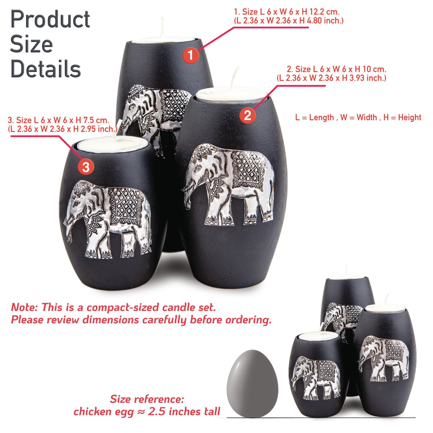 IYARA CRAFT Elephant Candle Holder Set – 3 Handmade Wood Tealight Holders with Tray, Rustic Black Home Décor, Cozy Holiday Centerpiece & Thoughtful for Women, Mom, Housewarming