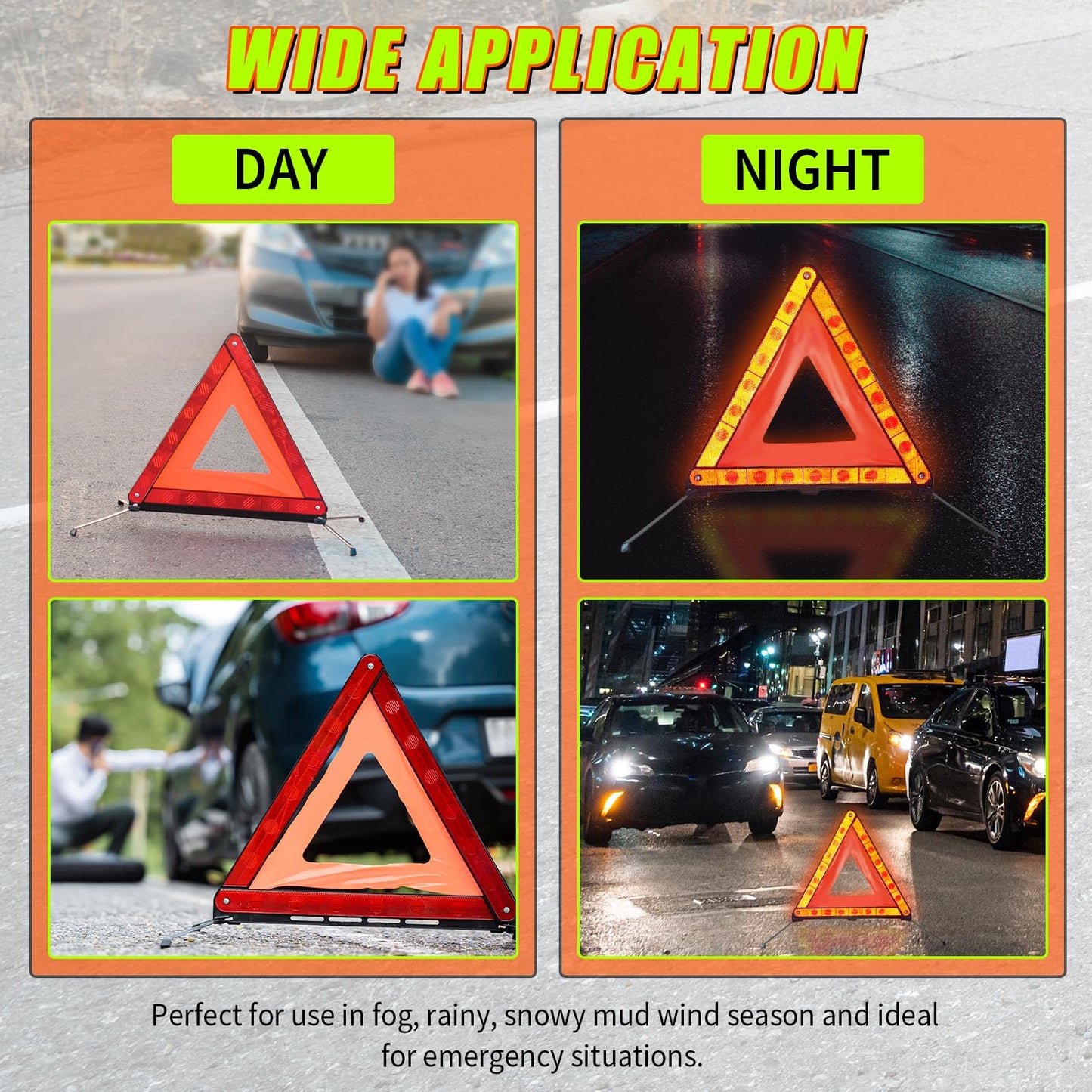 FLKQC Warning Triangles Safety Triangle Emergency Kit, 5 Pack Foldable Reflective Triangles with Base, Roadside Triangle Kit with Case for Vehicles