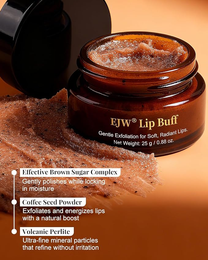 Triple-Action Lip Scrub - Brown Sugar, Coffee & Pearlite Exfoliator - Infused with Coconut & Botanical Oils for Nourishing Care of Dry, Cracked Lips - Vegan, Cruelty-Free