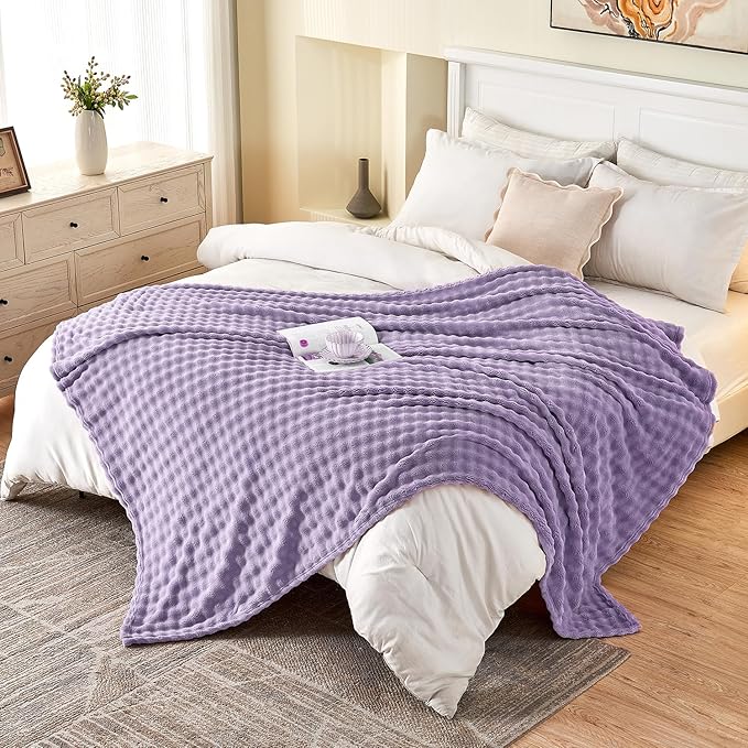 SOCHOW Dusty Purple Bubble Fleece Blanket for Couch, Super Soft Cozy Cute Throw Blanket for Women, Decorative Fuzzy Flannel Blanket, 50 x 60 Inches