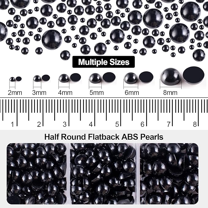 4000PCS Flatback Rhinestones and Half Round Pearls Kit #42, Multi Size Glass AB Crystals, Plastic Flat Back Black Dome Bead with Pickup Pencil and Tweezer for Nail Art