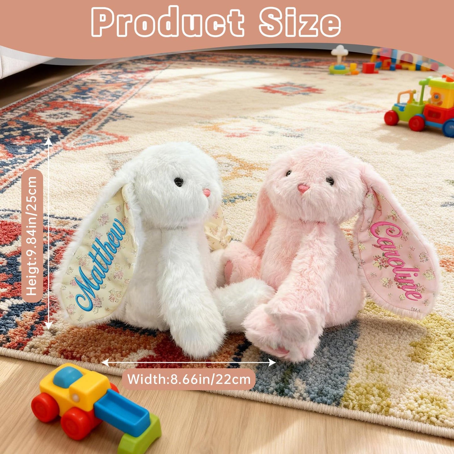 Evulum Personalized Hugging Plush Bunnies Set of 2, Valentines Day Gift for Couples, Custom Bunny Stuffed Animal with Embroidered Name/Date, Easter Gift for Kids