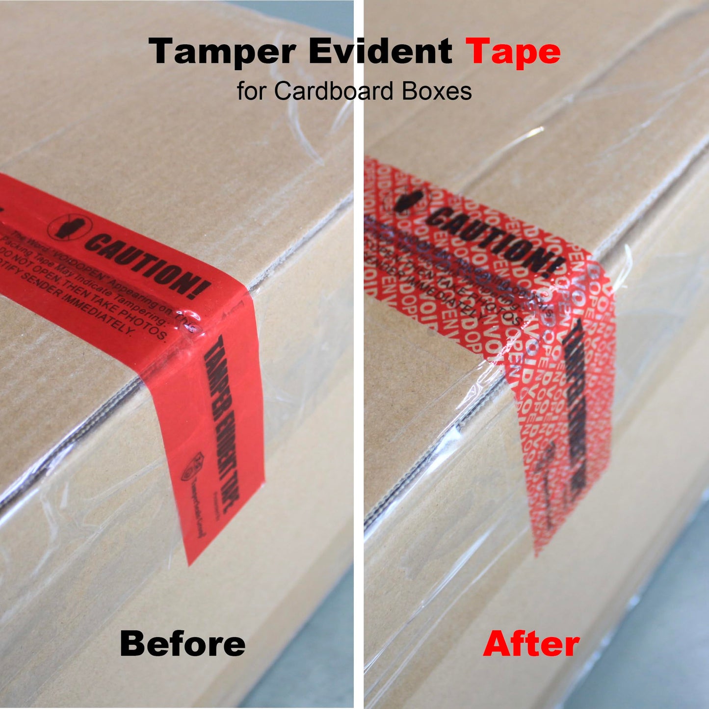 TamperSeals Group - 1 Roll 100% Total Transfer Tamper Evident Security Seal Tape (50mm x 50m x 2mil, Ultra-Thick “Void” Film, Red)
