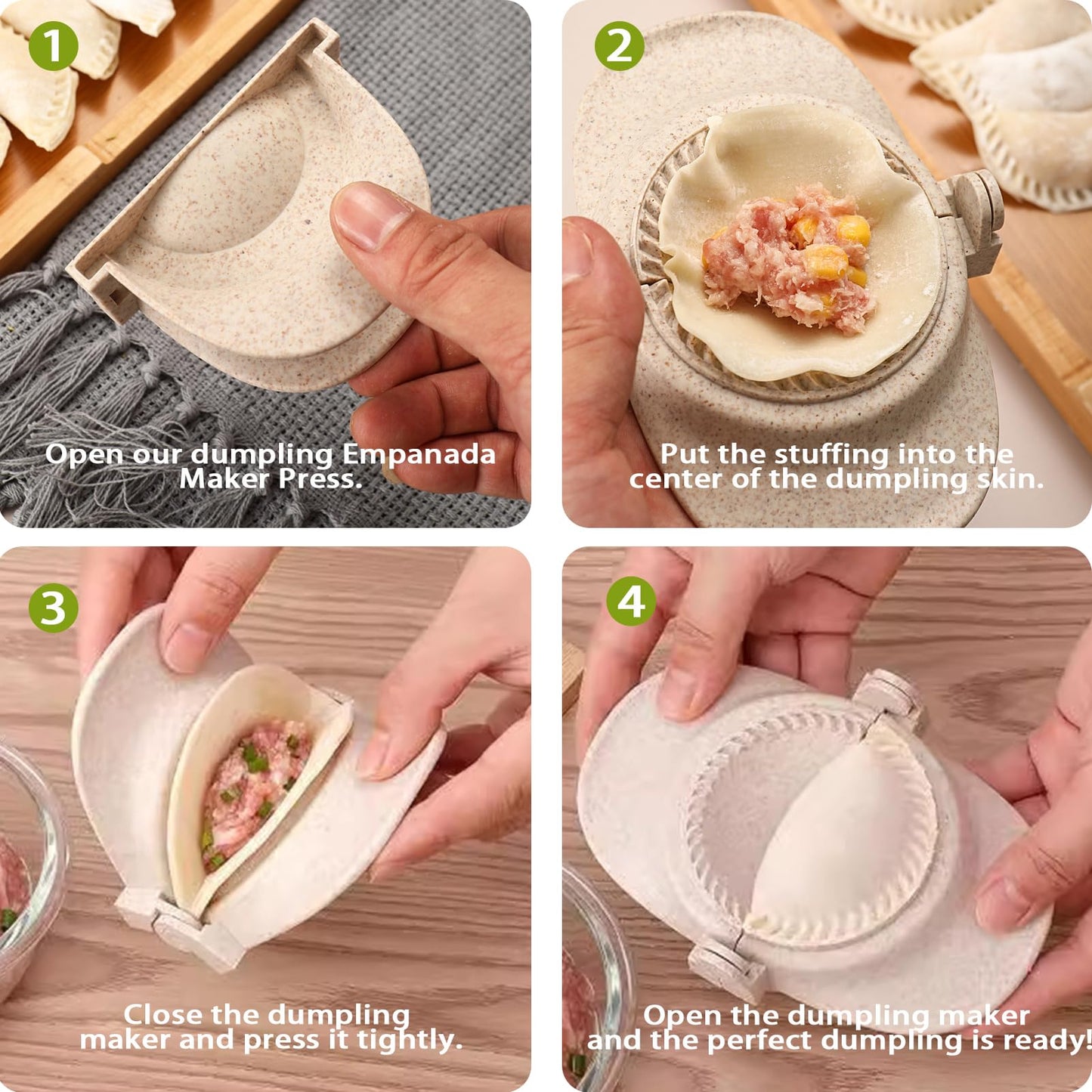 Empanada Maker Press & Dumpling Maker Set - 2 Sizes (4" + 3") Non-Stick for Empanada, Pierogi, Pastelitos, Calzone, Turnovers, Ravioli, Gyoza - Kitchen Tools with Easy Release Design