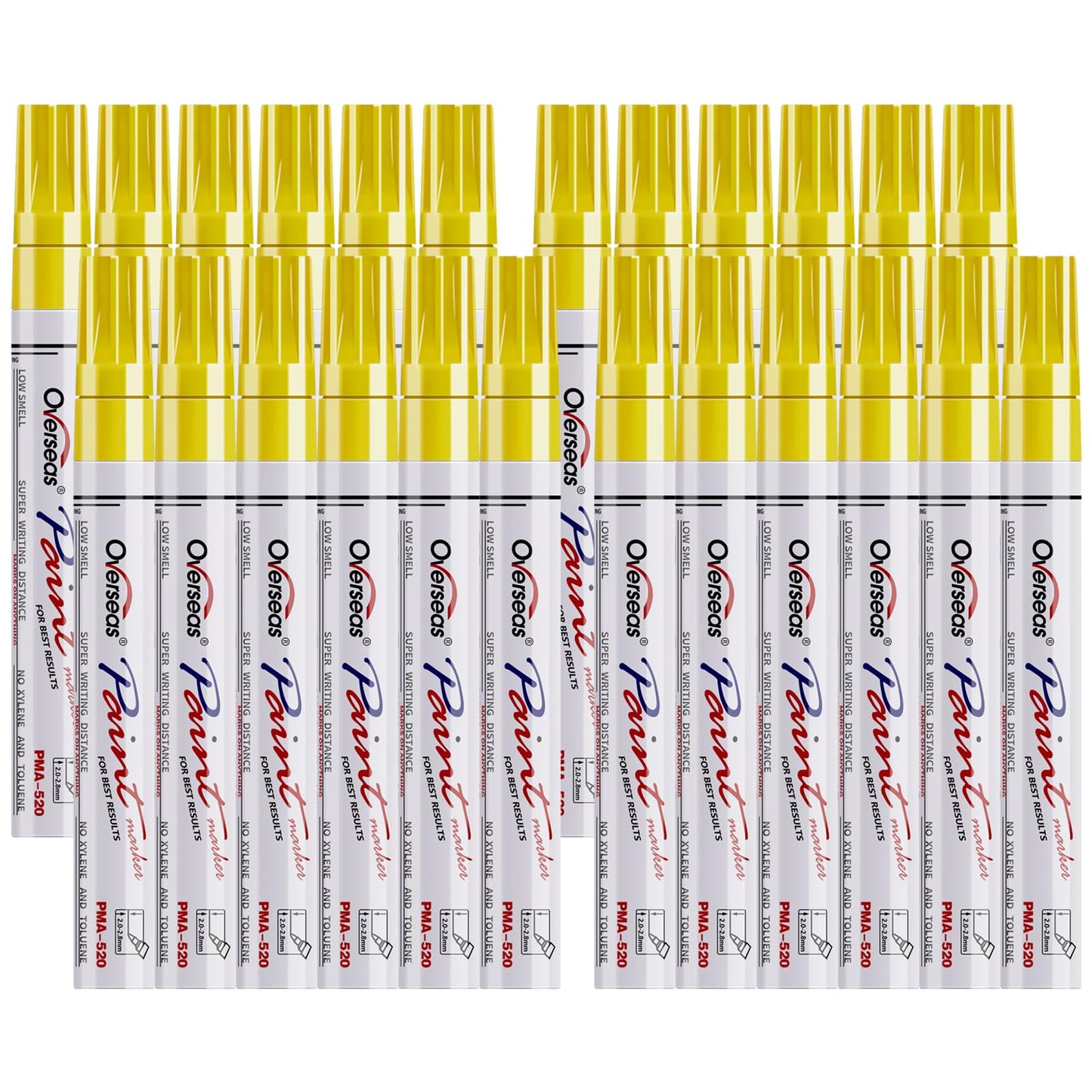 Overseas Yellow Paint Pens Permanent Markers 24 Pcs, Oil Based Paint Markers Set, Quick Drying, Waterproof, Medium Tip Marker Pens for Metal, Rock, Wood, Plastic, Canvas, Glass, Stone, Rubber, Paper