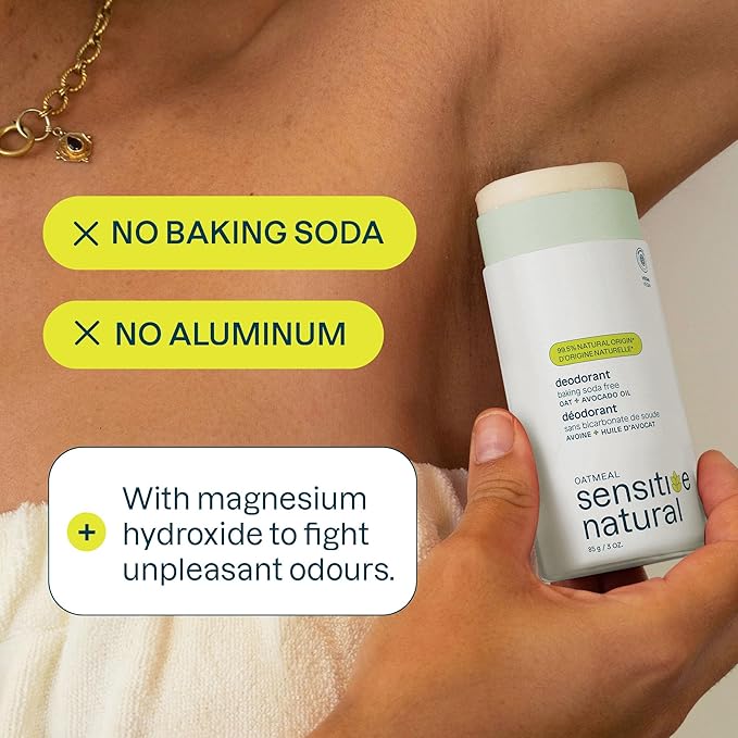 ATTITUDE Baking Soda Free Deodorant for Sensitive Skin with Oatmeal and Avocado Oil, EWG Verified, Aluminum Free, Plastic-Free, 3 Ounces (Pack of 6)