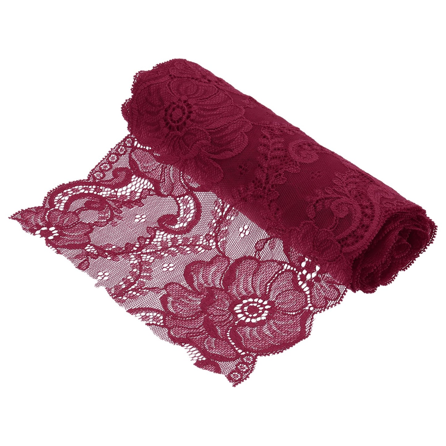 MECCANIXITY 7.1 Inch Wide 3 Yard Lace Ribbon Floral Pattern Dark Red Lace Trim Ribbon for DIY Crafts, Gift Wrapping Bouquets, Wedding Decor, and Sewing Making