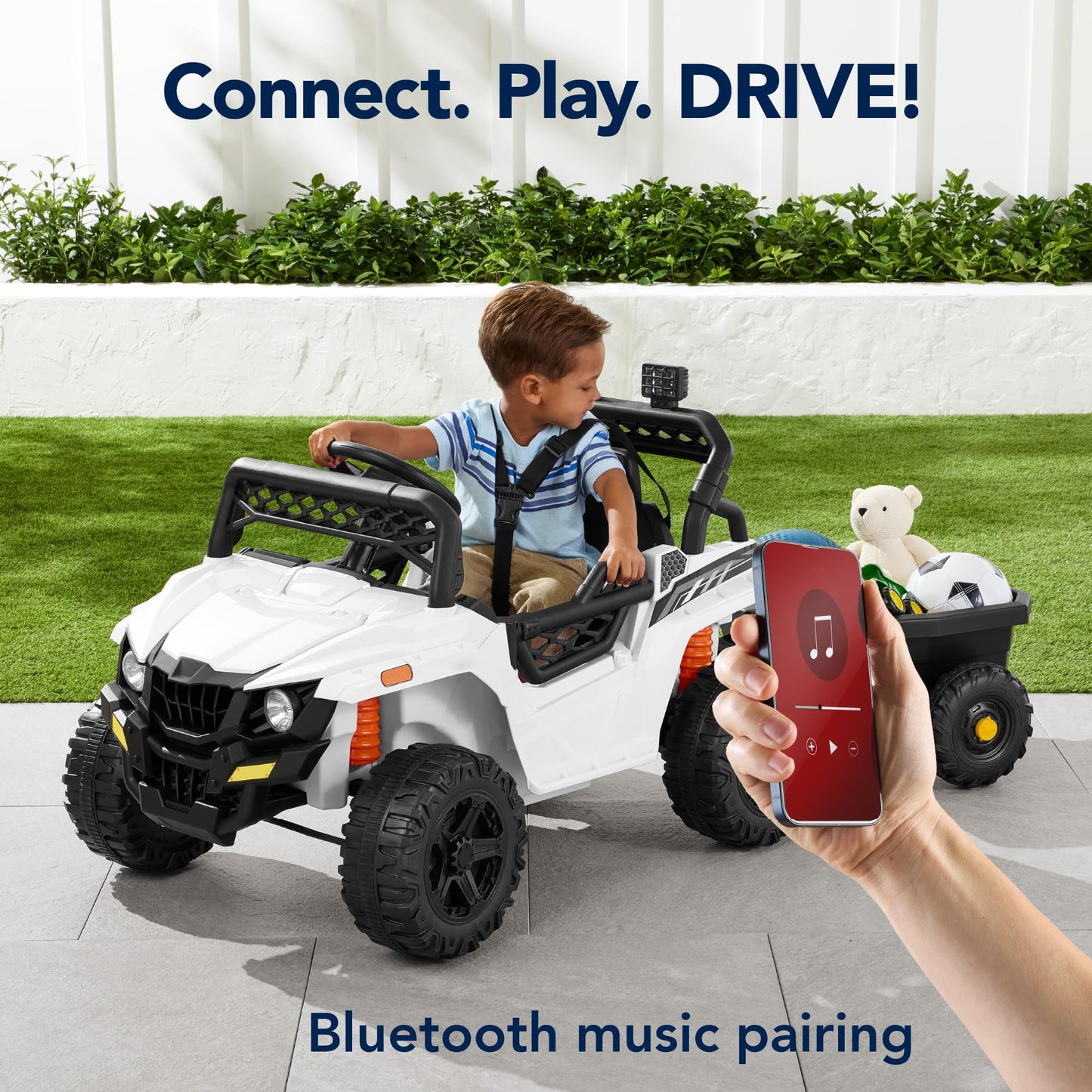 Best Choice Products Kids 12V Electric Ride On UTV Car and Trailer w/Parent Control, LED Lights, 2 Speeds, Bluetooth - White