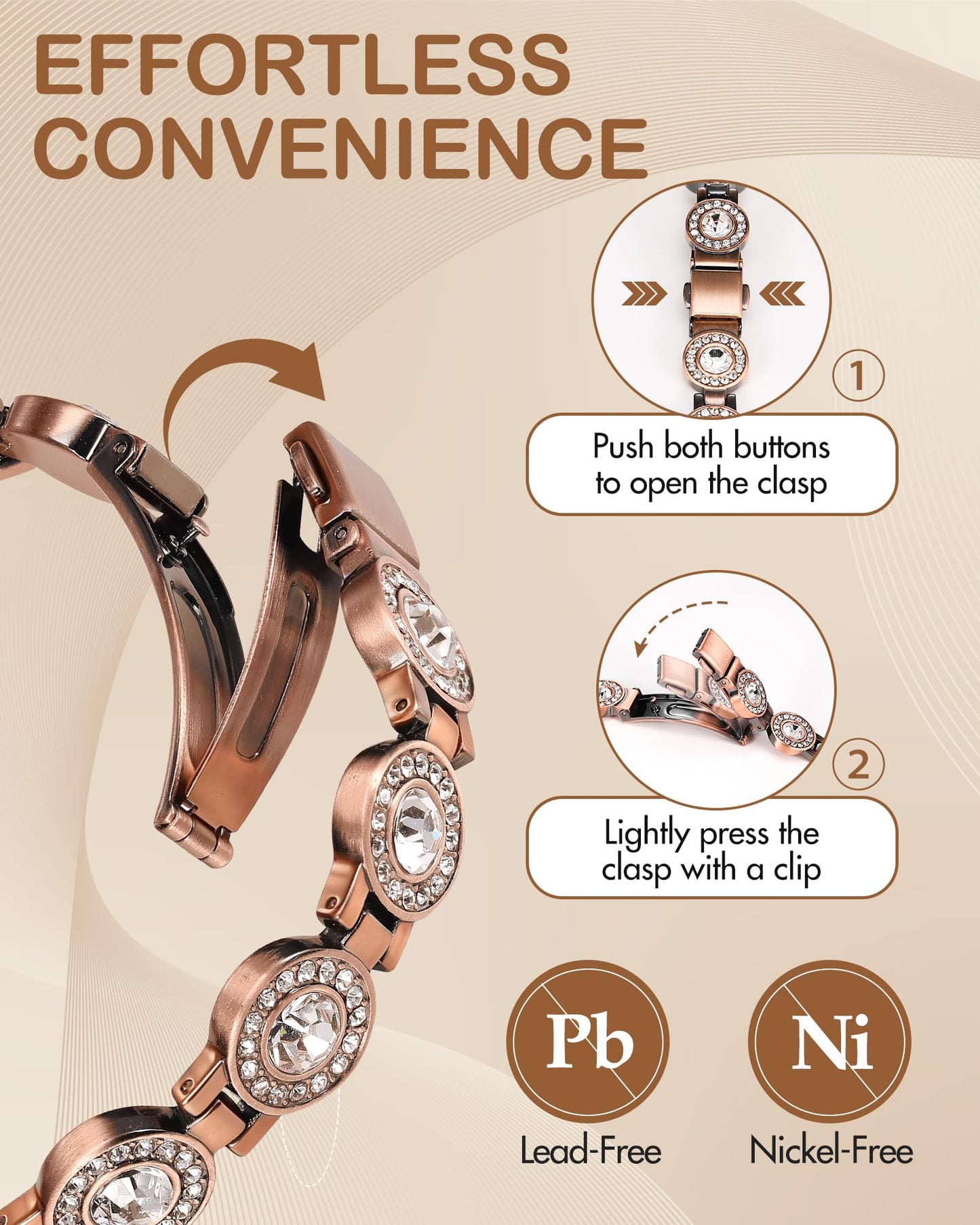 Feraco Pure Copper Bracelets for Women, 4X Ultra Strength Magnetic Bracelet with 3800 Gauss Neodymium Magnets & Dazzling Austrian Cut Crystals, Adjustable Jewelry Gift