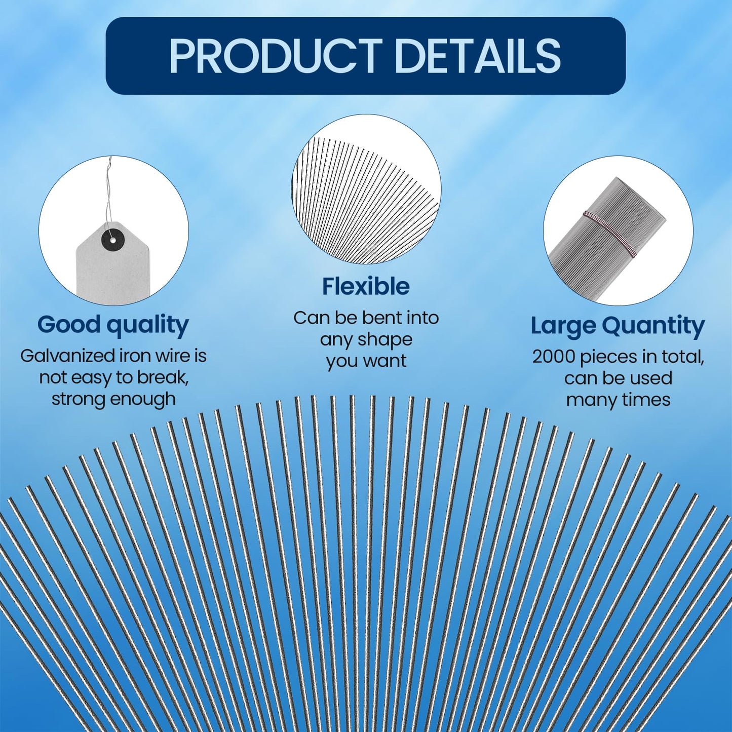 2000 Pcs 26 Gauge Galvanized Wire - 13.8 Inches Tag & Label Wire for Floral Crafts, Auto Repair & DIY Projects (Silver)