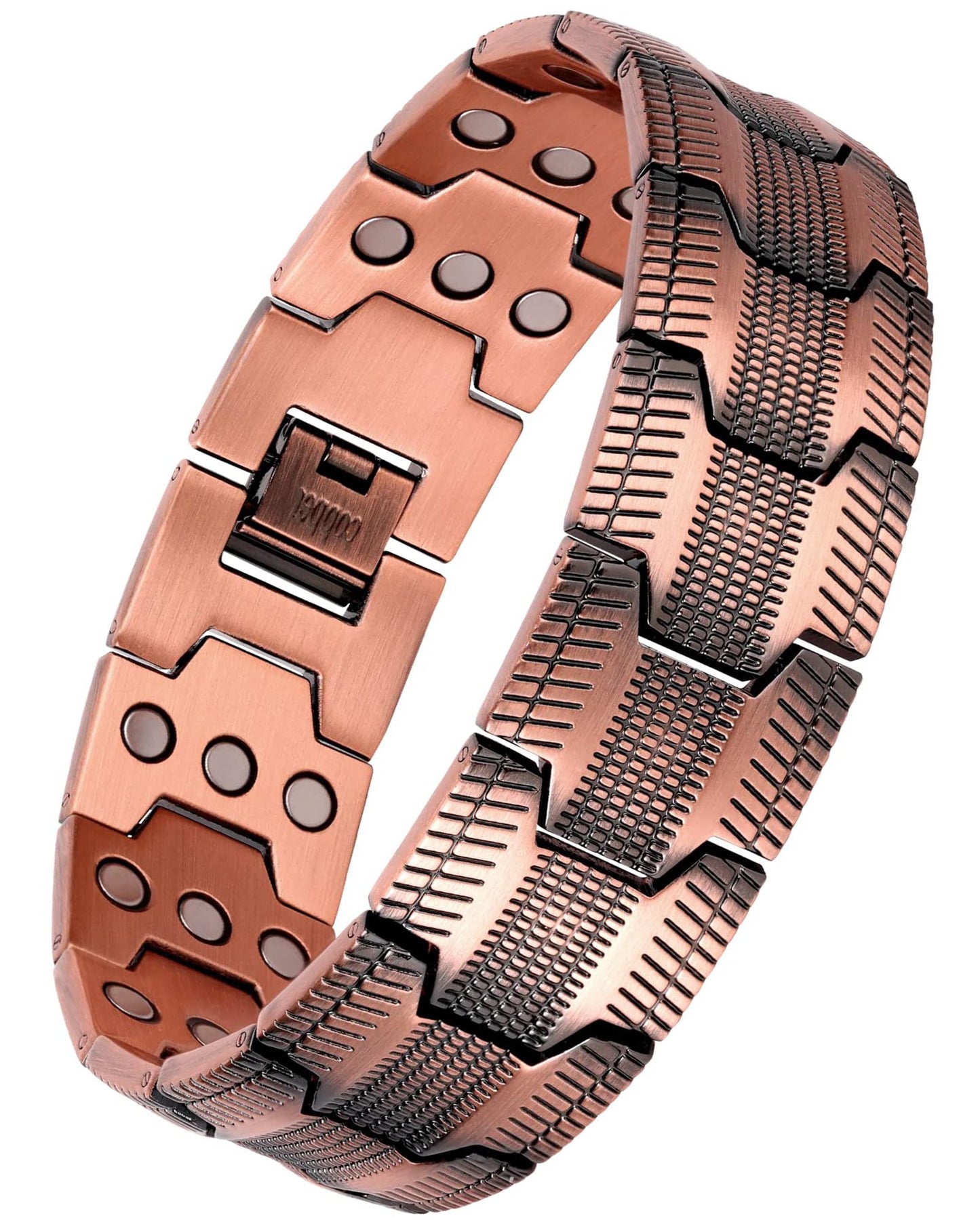Feraco Copper Bracelet for Men, 3X Strength Magnetic Therapy Cooper Bracelet with Powerful 3800 Gauss Magnets,Copper Jewelry with Tyre-Carved Pattern