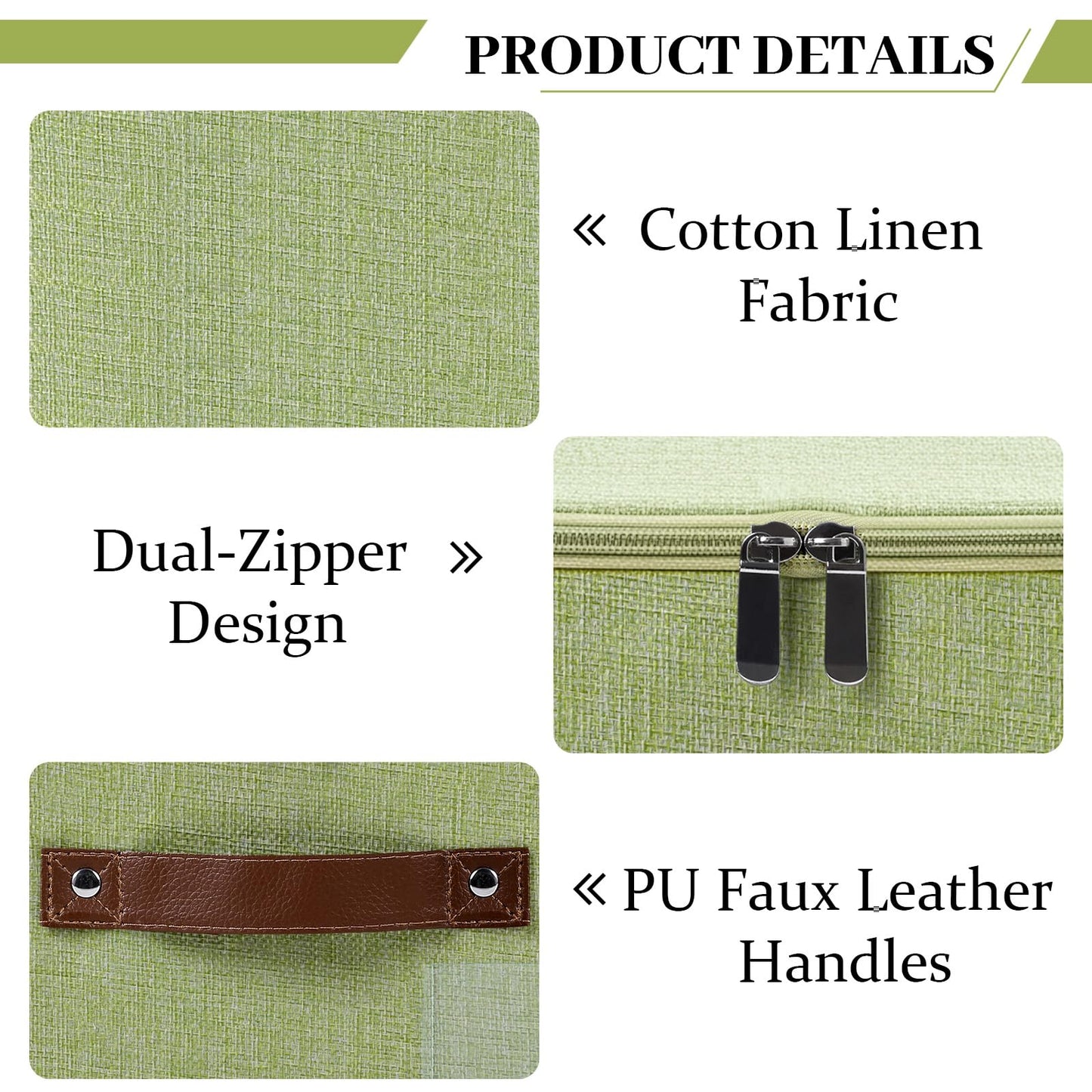 Lucky Monet 1PCS Storage Bins with Zipper Lids 15"x10"x10" Foldable Lidded Fabric Storage Boxes Baskets Cotton Linen Closet Shelf Clothes Organizer with Handles & Label Pocket (Green, Large)