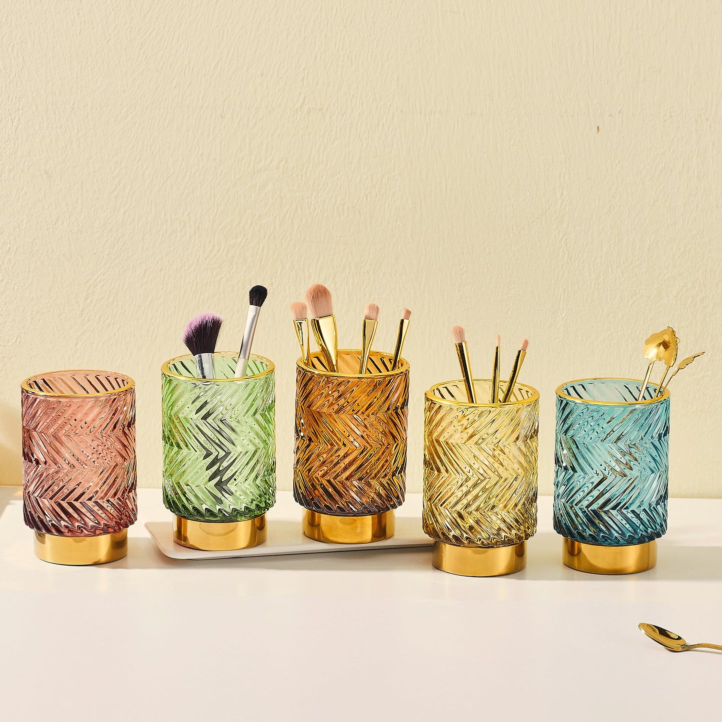 LEICURACE Makeup Brush Holder Organizer,Toothbrush Holders,Desk Pen Pencil Holder,Multifunctional Vintage Glass Brush Cup（A40-4-US）