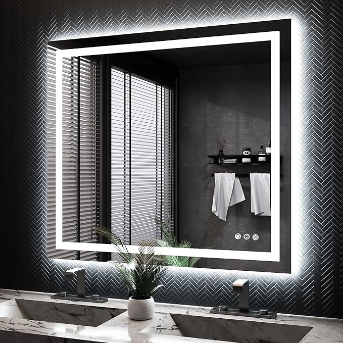 ISKM 40'' x 36'' LED Mirror for Bathroom Lighted Vanity Mirror for Wall Front Lights + Backlit LED Bathroom Mirror Anti-Fog Tempered Glass ETL Listed