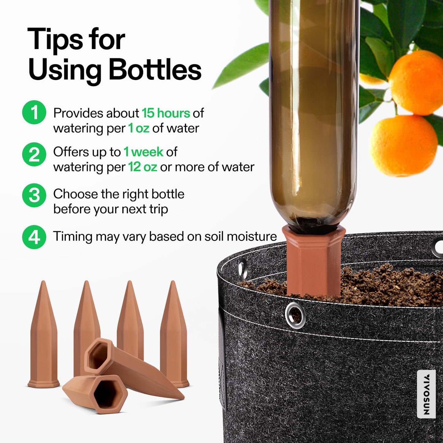 VIVOSUN 10Pcs Self-Watering Spikes, 7 Inch Hexagonal Terracotta Watering Stakes, Auto-Water Device, Planter Insert for Indoor & Outdoor Potted Plants, 10-Pack