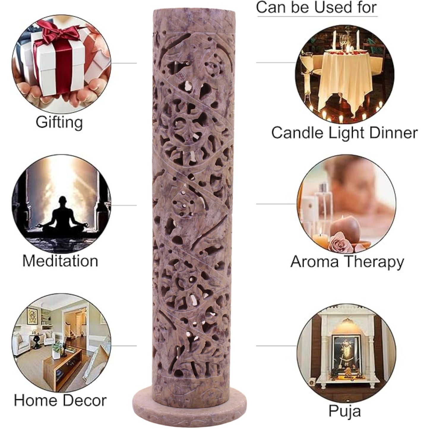Carry Me Marble Soapstone Incense Stick Holder | Candle Burner | Tea Light Holder - Perfect Handmade Elephant Carving for Gifting. Decorative Home and Office Decor.(3 x 3 x 10.5 Inches)