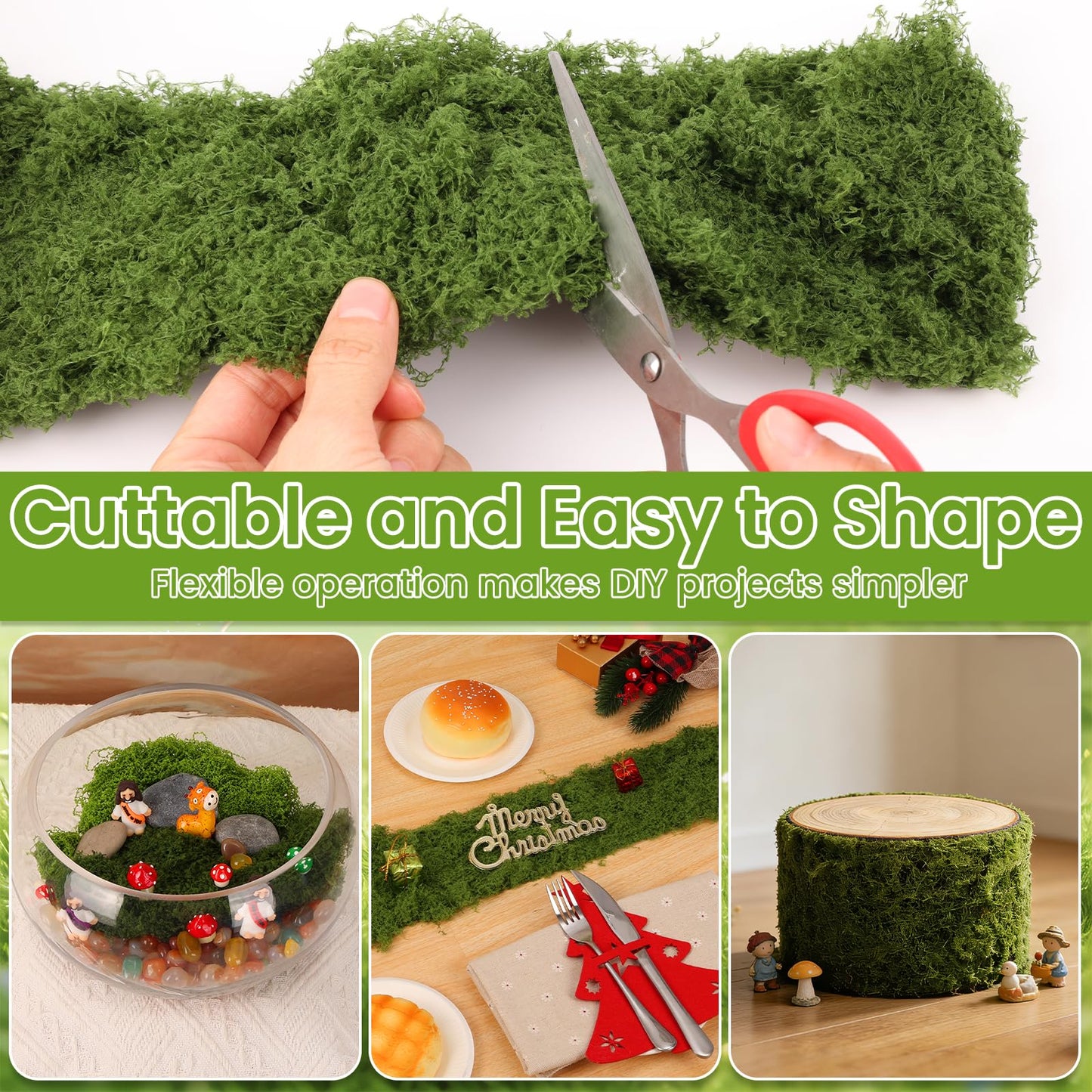 LifeisLuck Fake Moss Roll Table Runner, Artificial Moss Sheet 4’’Wx47’’L, Dark Green and Light Green Moss Mat for Table, Wedding, Christmas, Garden, Craft, Home Décor