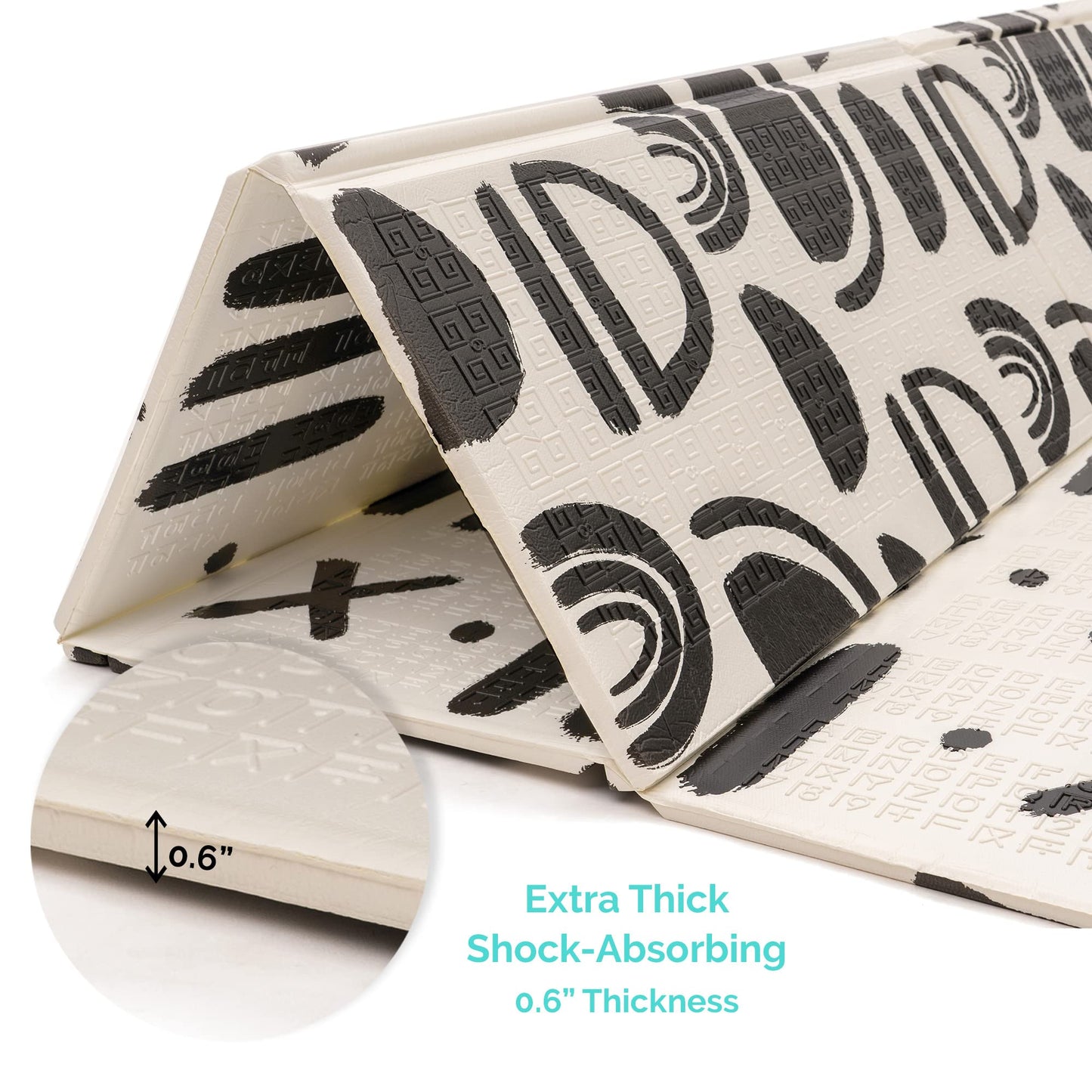 JumpOff Jo Baby Play Mat - Extra Large Folding Foam Play Mat for Infants, Babies, Toddlers, Waterproof, Double-Sided (77" x 70") - Black and White