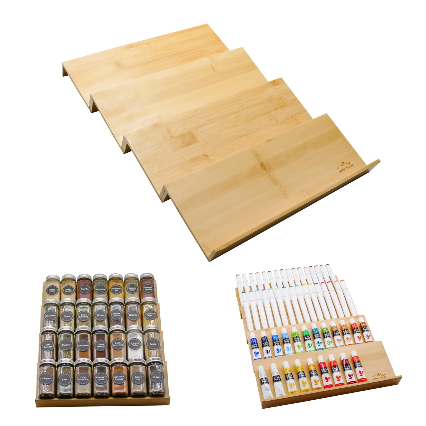 Sweet Living 4 tier spice rack drawer organizer for Kitchen Cabinets | Wooden spice drawer organizer, Space-Saving kitchen drawer organizer for Neat In-Drawer Spice Storage