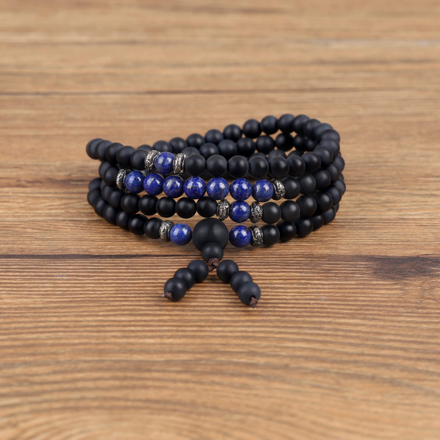 AmorWing Chakra Stones Matte Onyx Lapis Lazuli 108 Mala Beads Wrap Bracelet Necklace