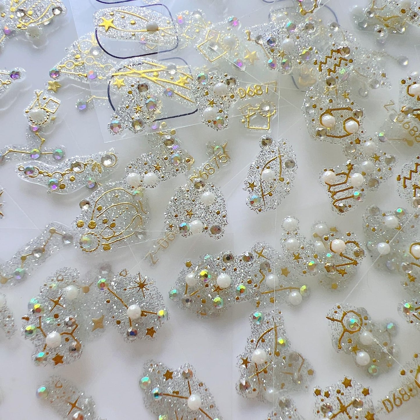 NAIL ANGEL 12Sheets Nail Art Adhesive Sticker Sheets Glitter Designs with Gold Decal Antique Baroque Styles with Rhinestones and Pearls Decals Nail Art 10356