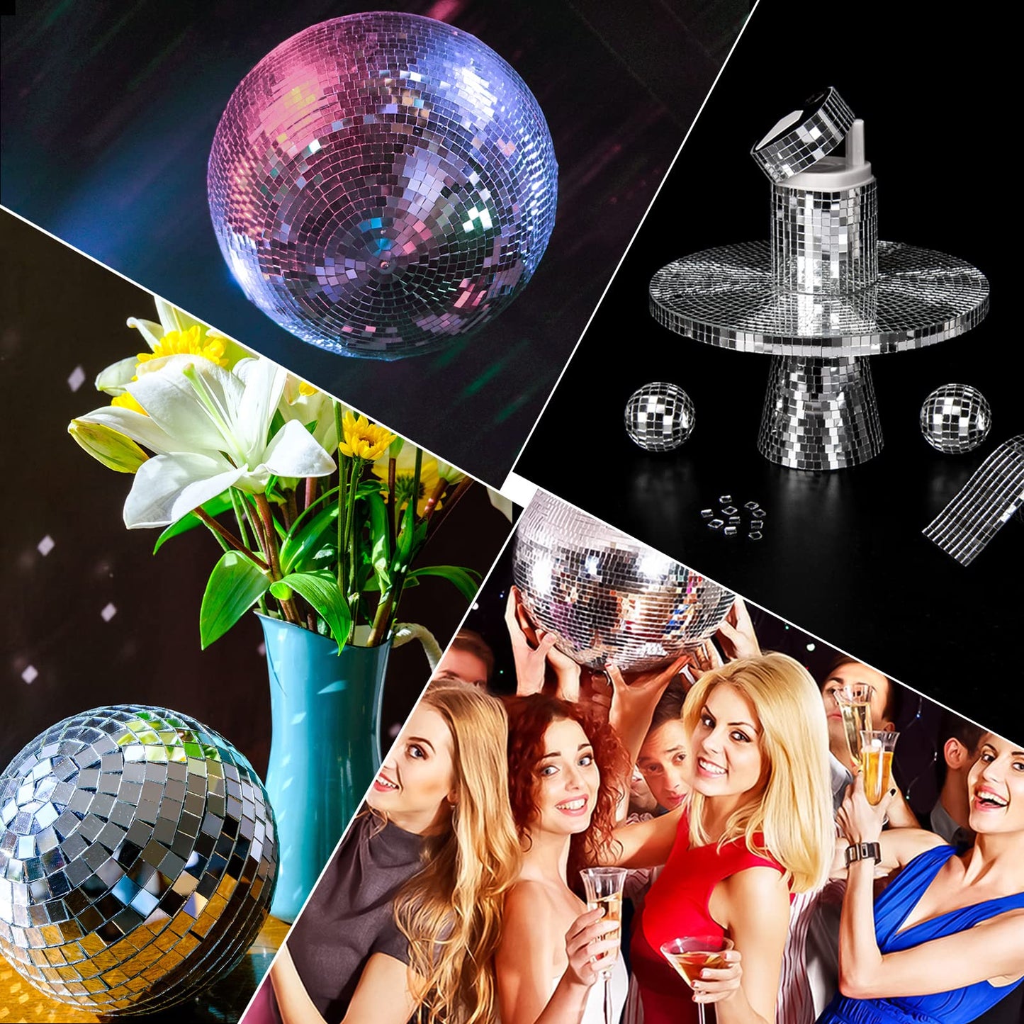 LONGKING 5664 Pieces Self-Adhesive Mirror Tiles, Square Mirror Stickers Mosaic Tiles, Glass DIY Craft Decoration, Disco Ball Tiles (Silver, A Large Roll)