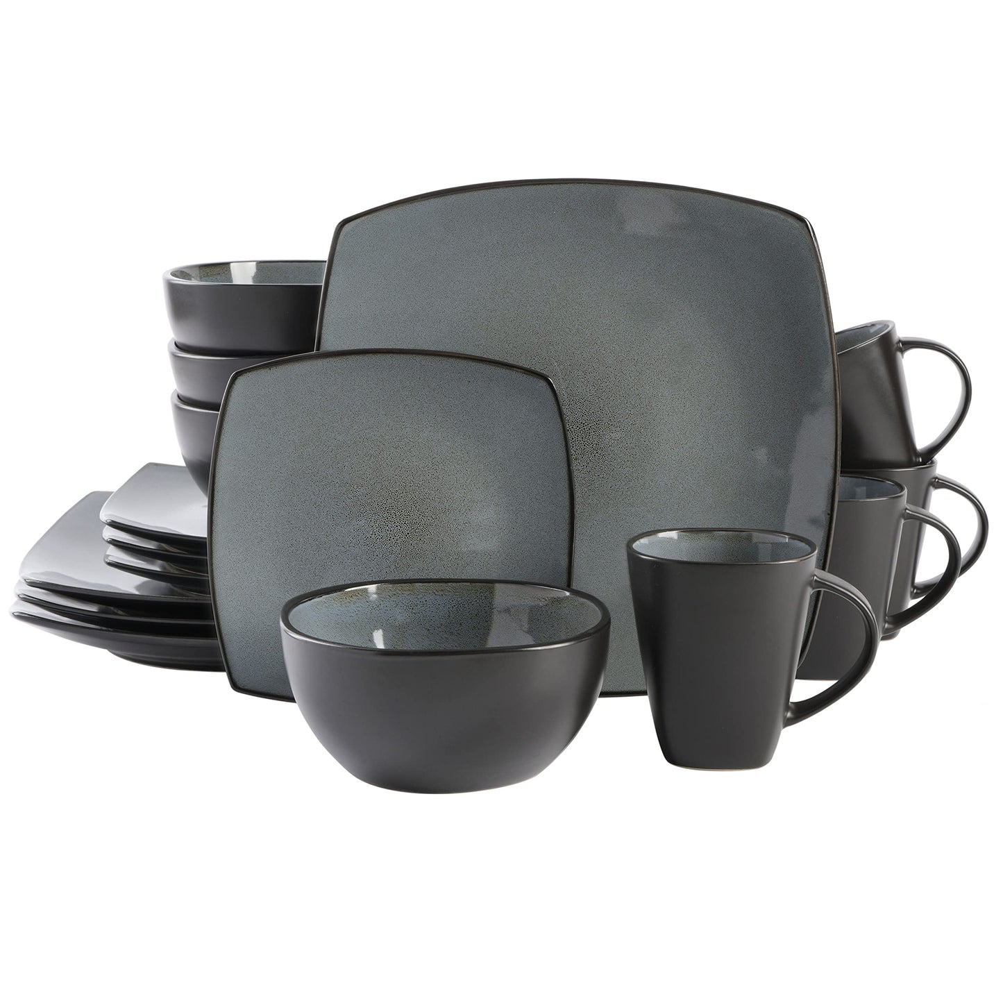 Gibson Elite Soho Lounge Square Reactive Glaze Stoneware Dinnerware Set, Service for 4 (16pc), Eclipse