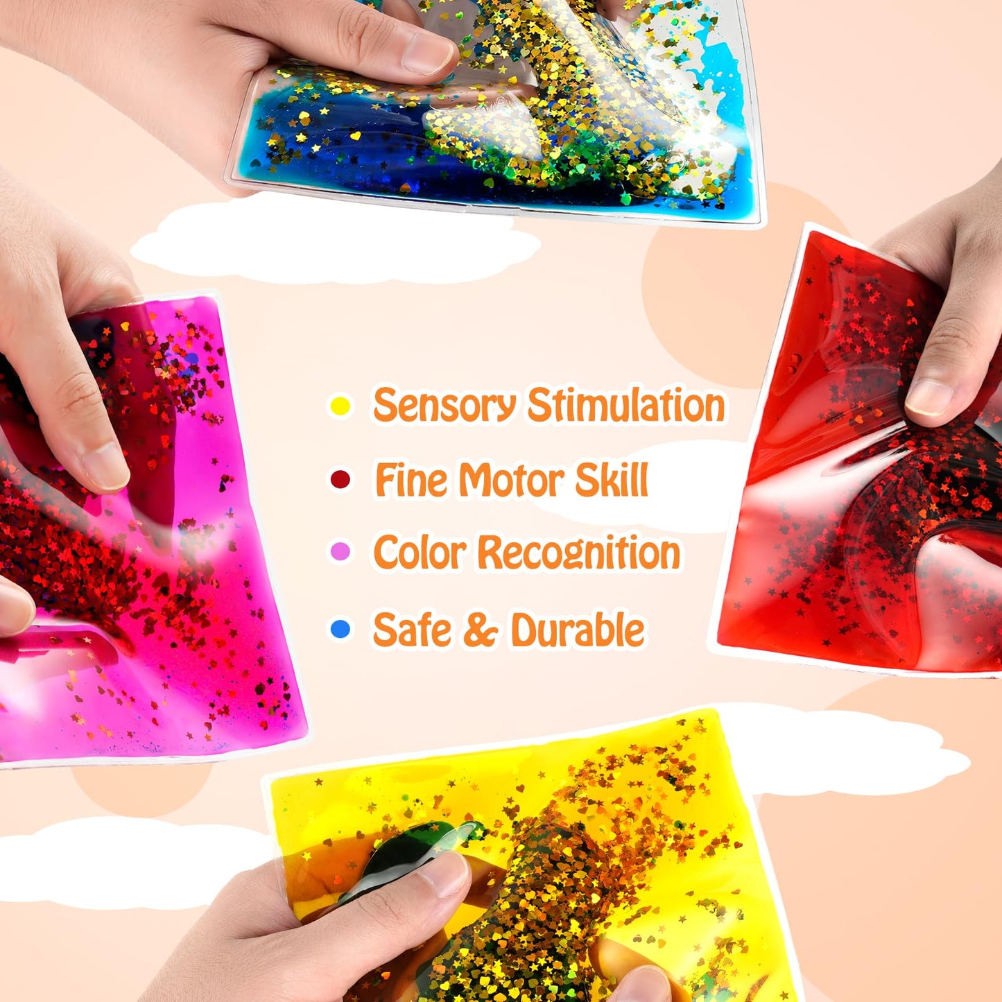 Onyoloy Sensory Soft Gel Liquid Toys: Water Sensory Fidget Toys Square Sensory Toys for Autistic Children 6-Pack