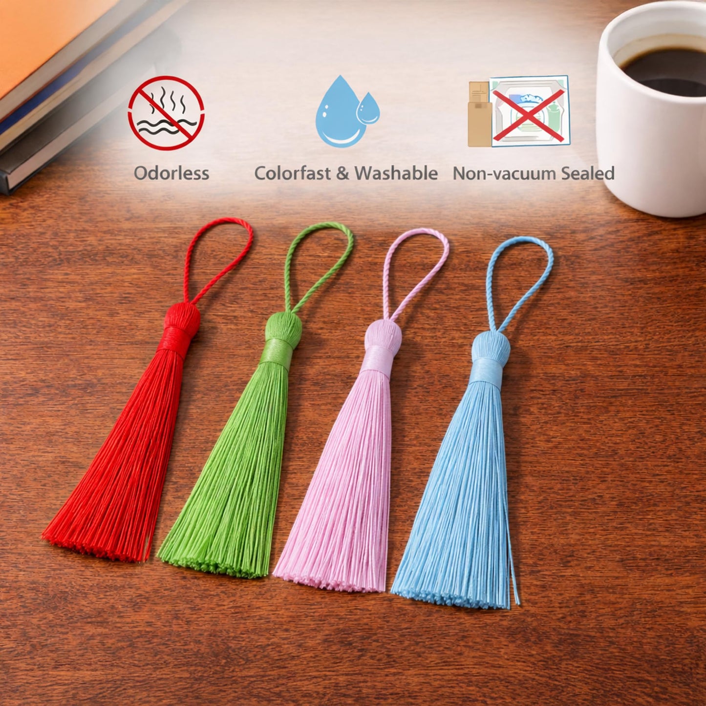 Mandala Crafts Small Cream Bookmark Tassels – 100 Bulk Silky Mini Craft Tassels with Loops for Bookmarks, Jewelry Making, Graduation Decorations, and Keychains
