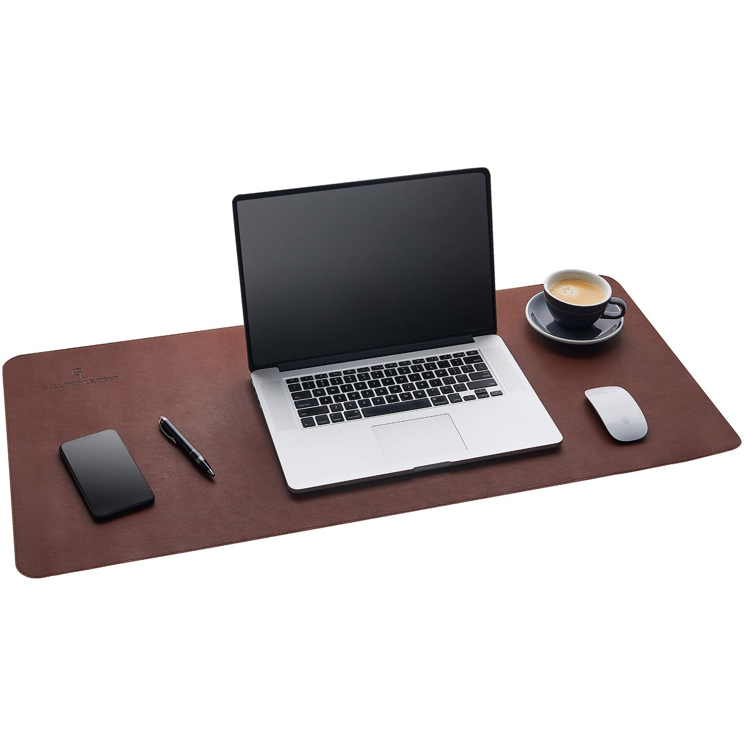 GALLAWAY LEATHER Desk Pad Large and Padfolio (Amber Brown) Bundle - Brown
